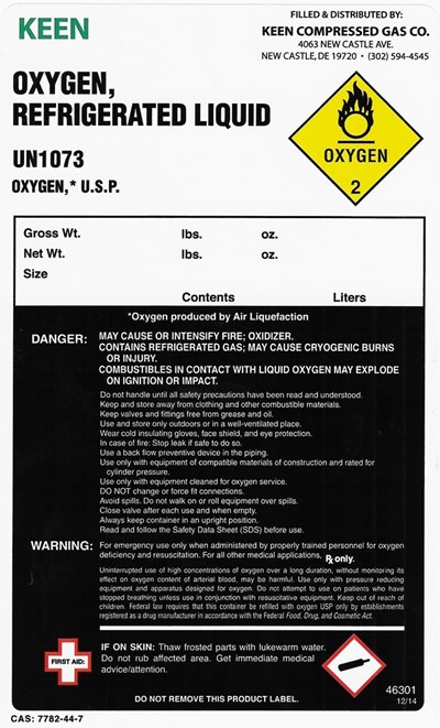 Oxygen Liquide Label (Keen Lox Label)